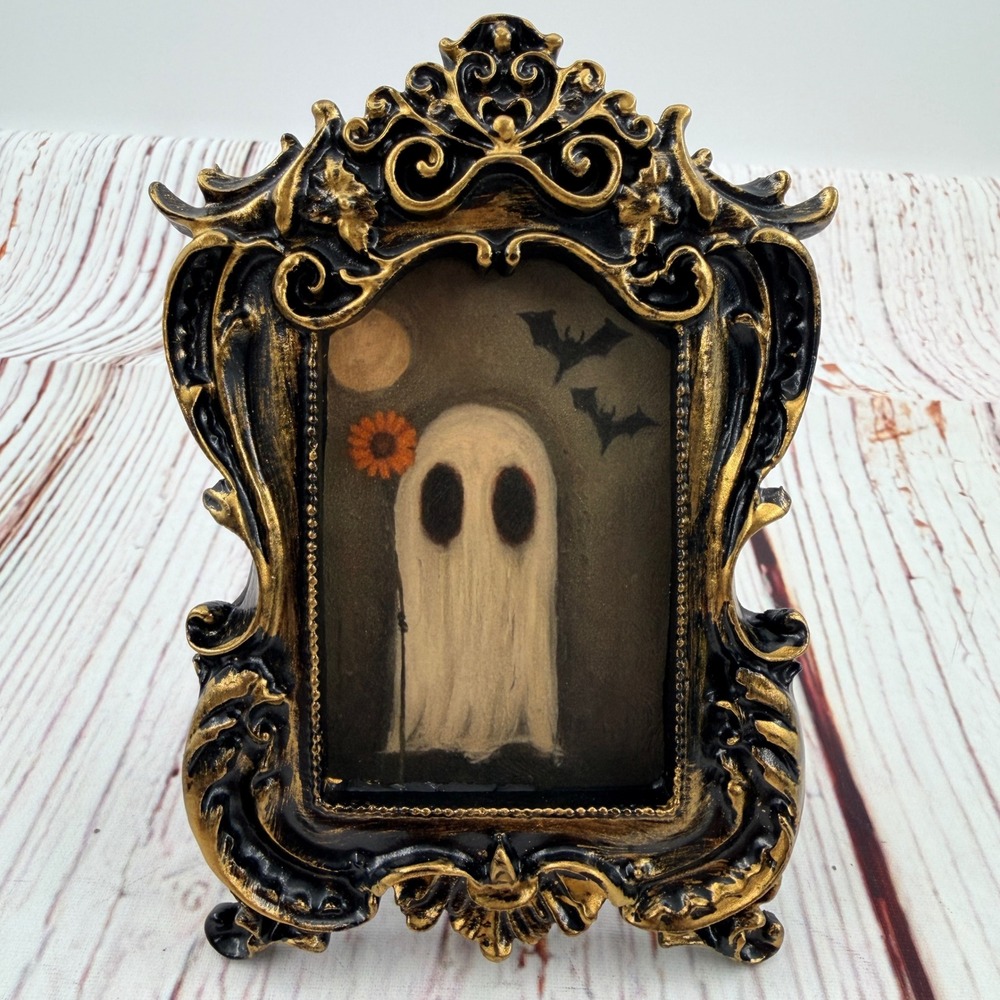 Ghost Decoupage Ornate Gold Black Resin Frame Gothic Halloween Handcrafted Decor